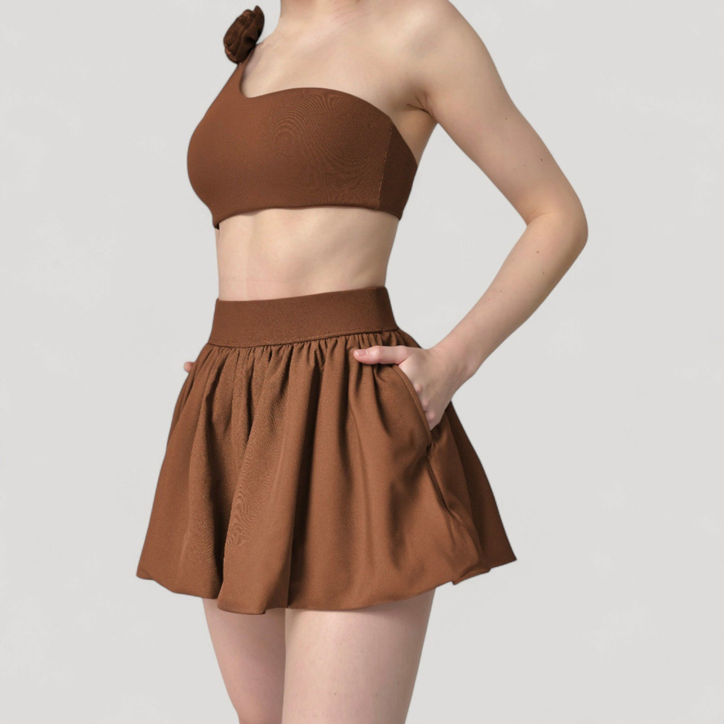 Anna-Kaci Women's High Waist Pleated Mini Skirt with Wide Waistband and Side Pockets