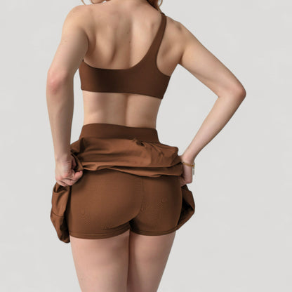 Anna-Kaci Women's High Waist Pleated Mini Skirt with Wide Waistband and Side Pockets