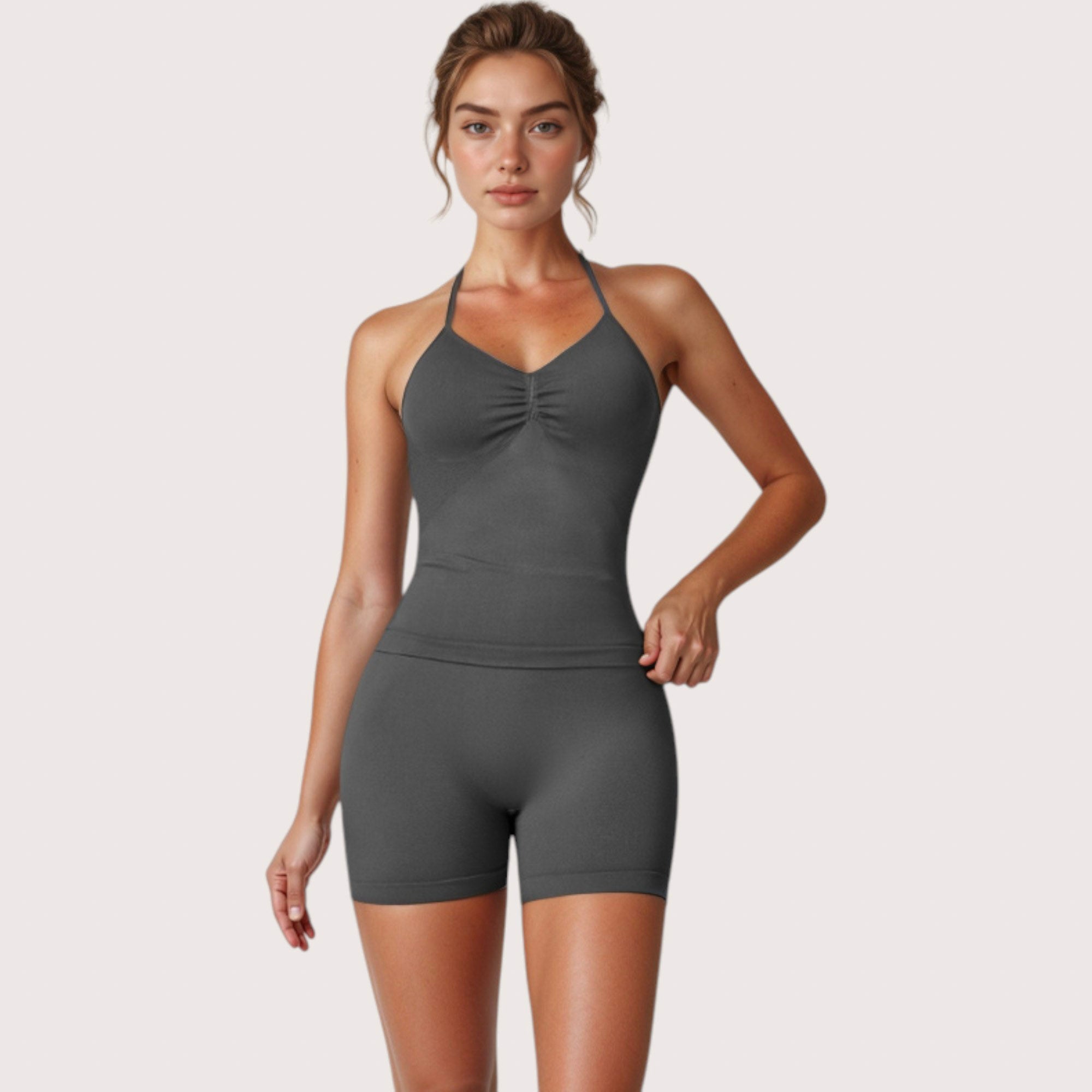 Anna-Kaci Active Women's High Waist Compression Biker Shorts with Sculpting Seam Detail and Stretch Fit Fabric - Small, Gray