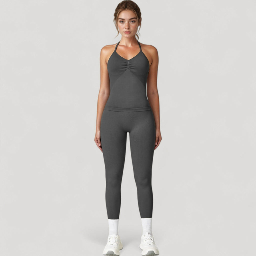 Anna-Kaci Active Women's Seamless High Waist Compression Leggings with Sculpting Back Detail and Stretch Knit Fabric - Small, Gray