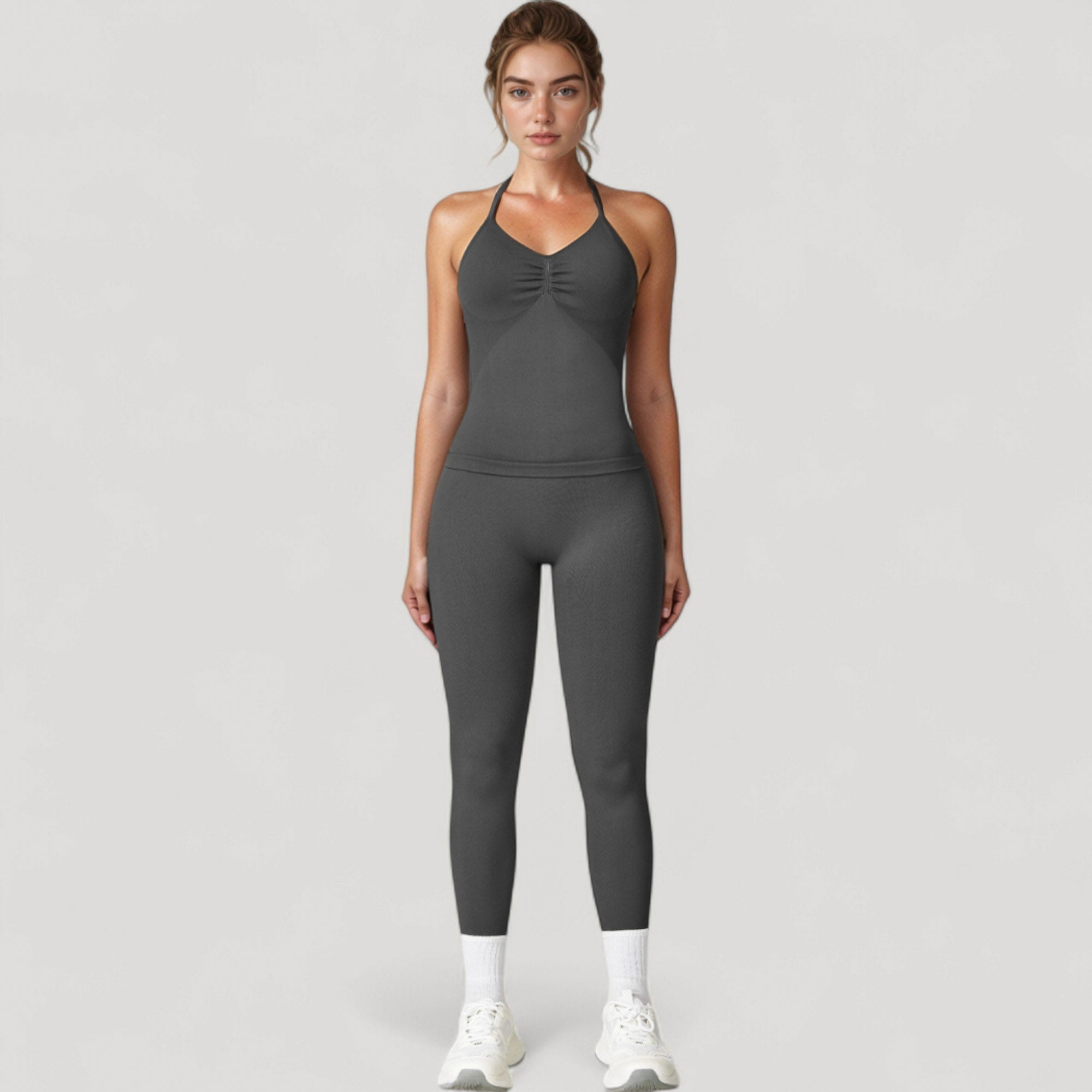 Anna-Kaci Active Women's Seamless High Waist Compression Leggings with Sculpting Back Detail and Stretch Knit Fabric - Small, Gray