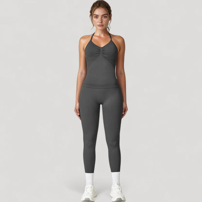 Anna-Kaci Active Women's Seamless High Waist Compression Leggings with Sculpting Back Detail and Stretch Knit Fabric - Small, Gray