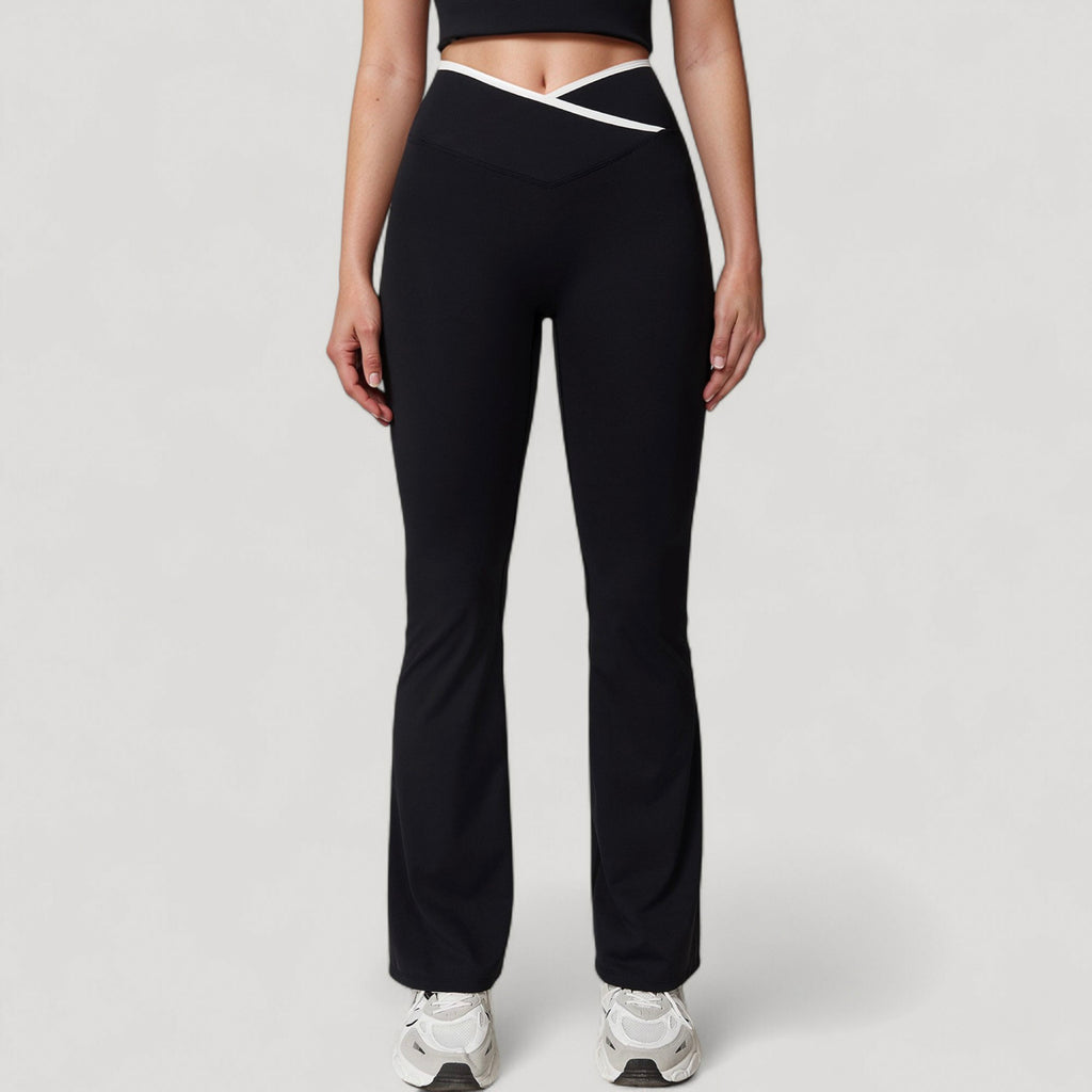Anna-Kaci Women's Flare Leg Yoga Pants with Crossover High Waistband and Four-Way Stretch Fabric