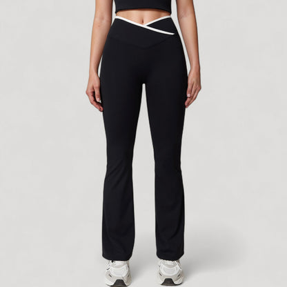 Anna-Kaci Women's Flare Leg Yoga Pants with Crossover High Waistband and Four-Way Stretch Fabric