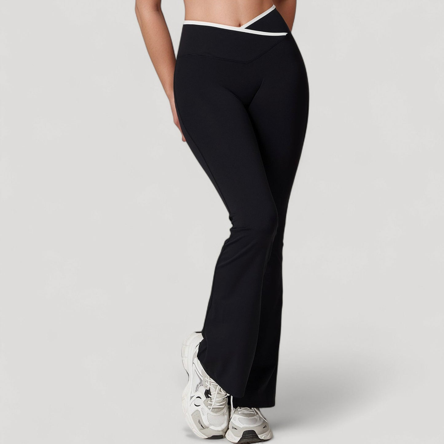 Anna-Kaci Women's Flare Leg Yoga Pants with Crossover High Waistband and Four-Way Stretch Fabric