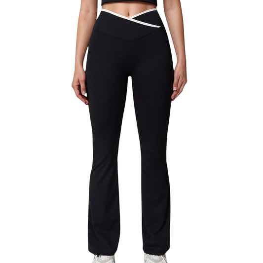 Anna-Kaci Women's Flare Leg Yoga Pants with Crossover High Waistband and Four-Way Stretch Fabric
