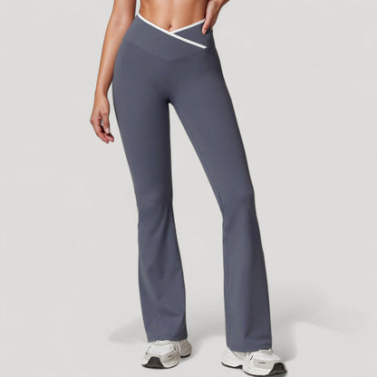 Anna-Kaci Women's Flare Leg Yoga Pants with Crossover High Waistband and Four-Way Stretch Fabric