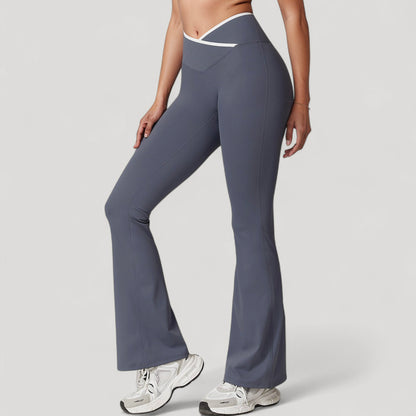 Anna-Kaci Women's Flare Leg Yoga Pants with Crossover High Waistband and Four-Way Stretch Fabric
