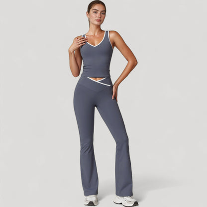 Anna-Kaci Women's Flare Leg Yoga Pants with Crossover High Waistband and Four-Way Stretch Fabric