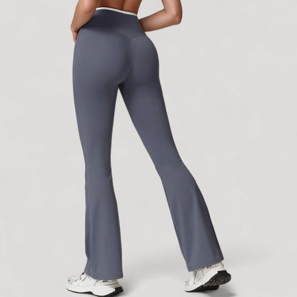 Anna-Kaci Women's Flare Leg Yoga Pants with Crossover High Waistband and Four-Way Stretch Fabric