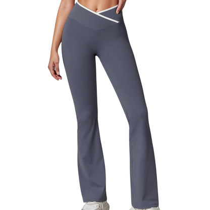 Anna-Kaci Women's Flare Leg Yoga Pants with Crossover High Waistband and Four-Way Stretch Fabric