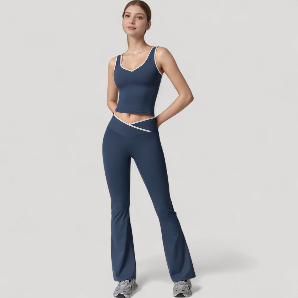 Anna-Kaci Women's Flare Leg Yoga Pants with Crossover High Waistband and Four-Way Stretch Fabric