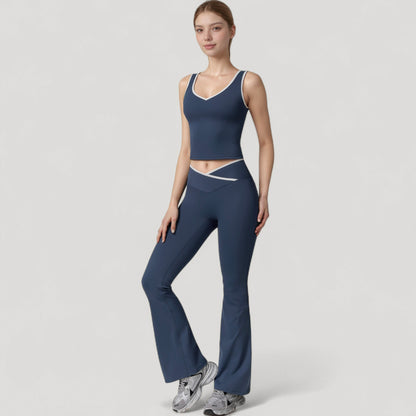 Anna-Kaci Women's Flare Leg Yoga Pants with Crossover High Waistband and Four-Way Stretch Fabric