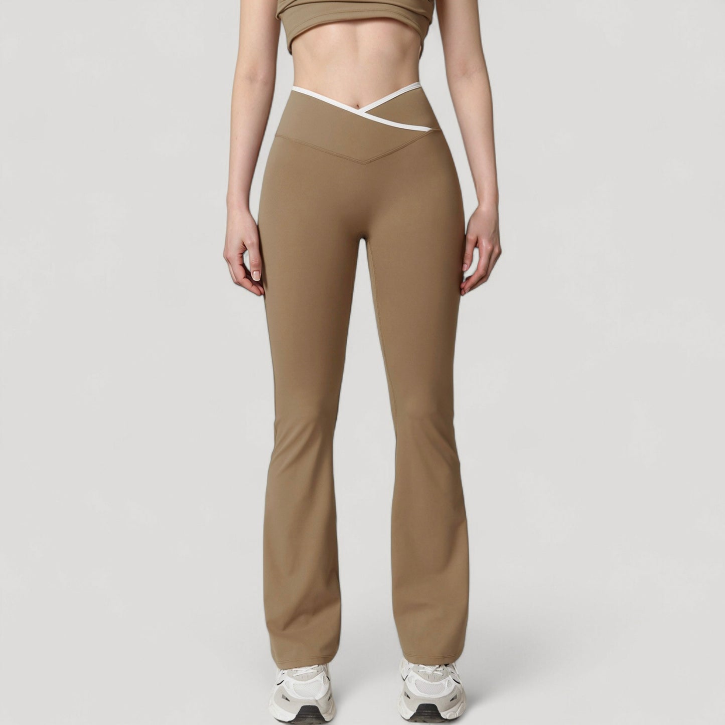Anna-Kaci Women's Flare Leg Yoga Pants with Crossover High Waistband and Four-Way Stretch Fabric