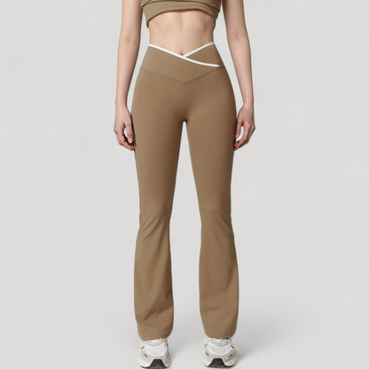 Anna-Kaci Women's Flare Leg Yoga Pants with Crossover High Waistband and Four-Way Stretch Fabric