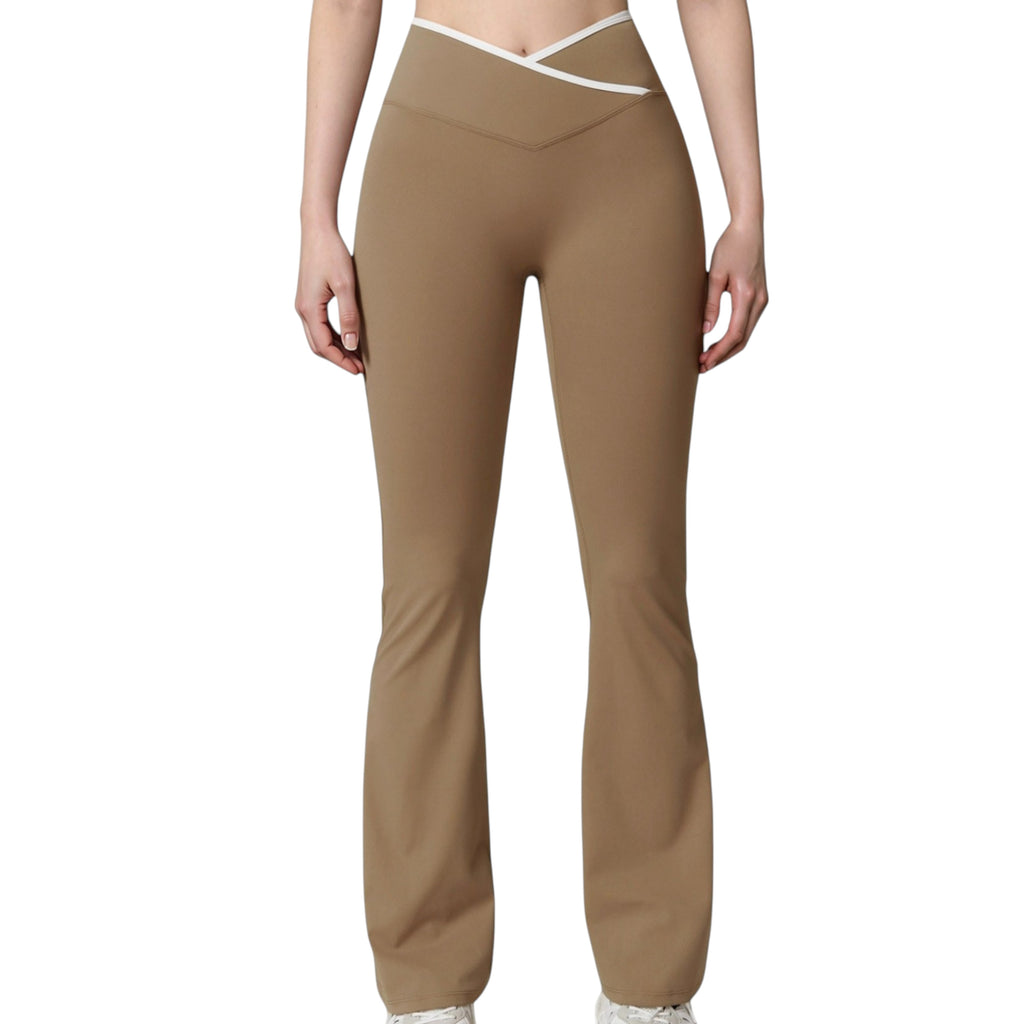Anna-Kaci Women's Flare Leg Yoga Pants with Crossover High Waistband and Four-Way Stretch Fabric