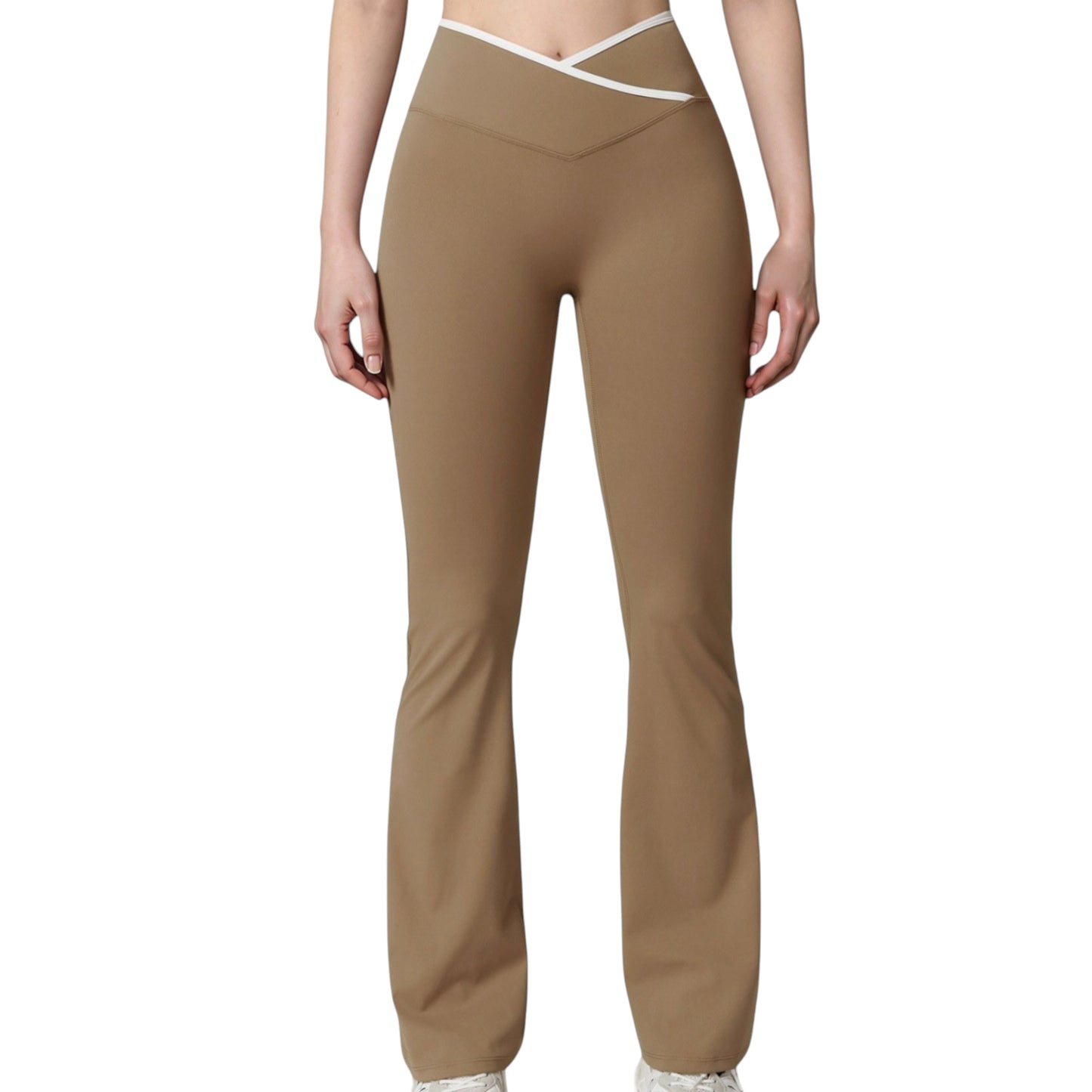 Anna-Kaci Women's Flare Leg Yoga Pants with Crossover High Waistband and Four-Way Stretch Fabric