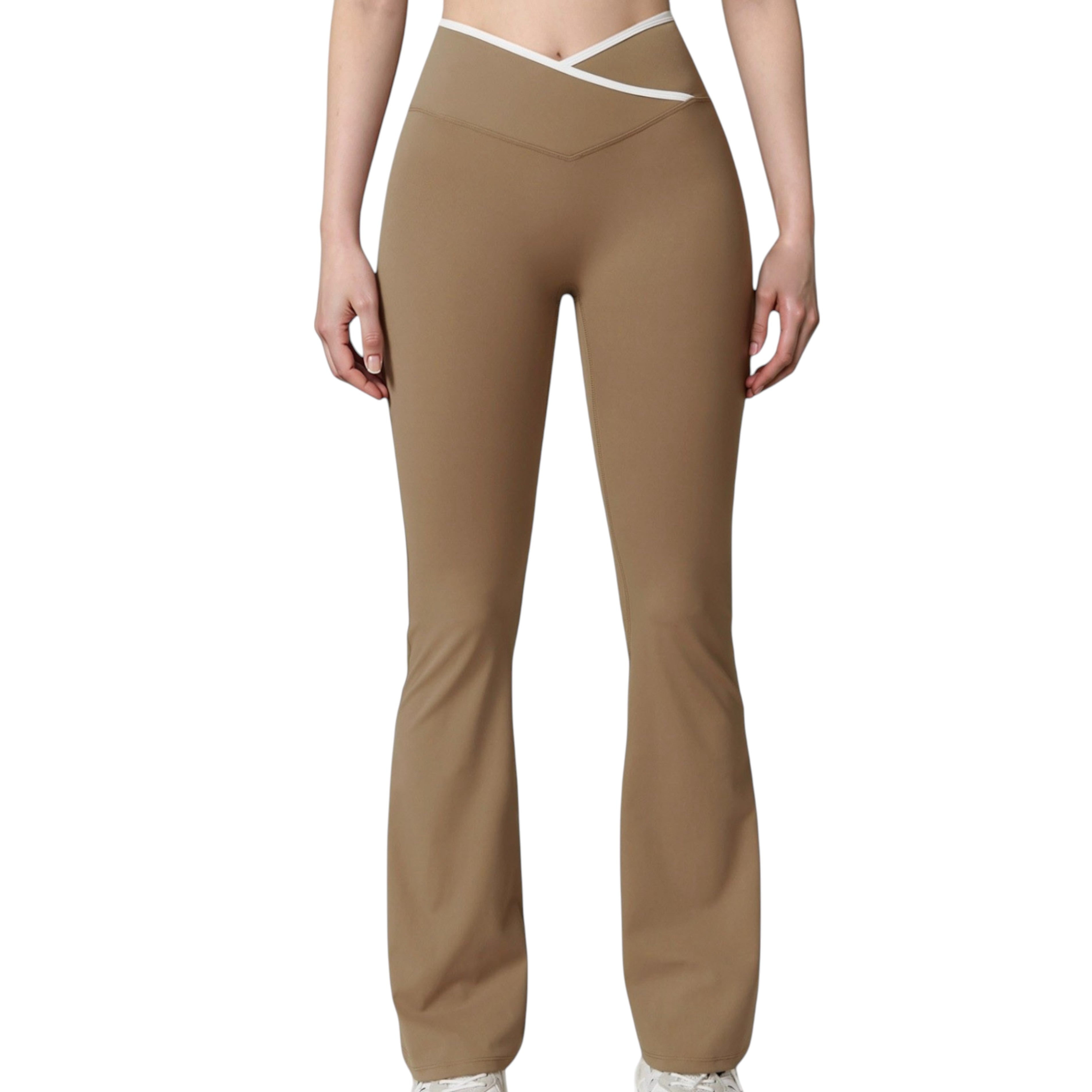 Anna-Kaci Women's Flare Leg Yoga Pants with Crossover High Waistband and Four-Way Stretch Fabric