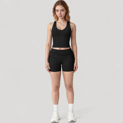 Anna-Kaci Active Women's V-Neck Cropped Tank Top with Racer-Inspired Straps and Smooth Contour Fit for Activewear