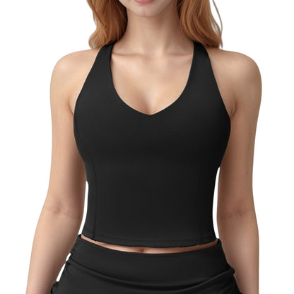 Anna-Kaci Active Women's V-Neck Cropped Tank Top with Racer-Inspired Straps and Smooth Contour Fit for Activewear
