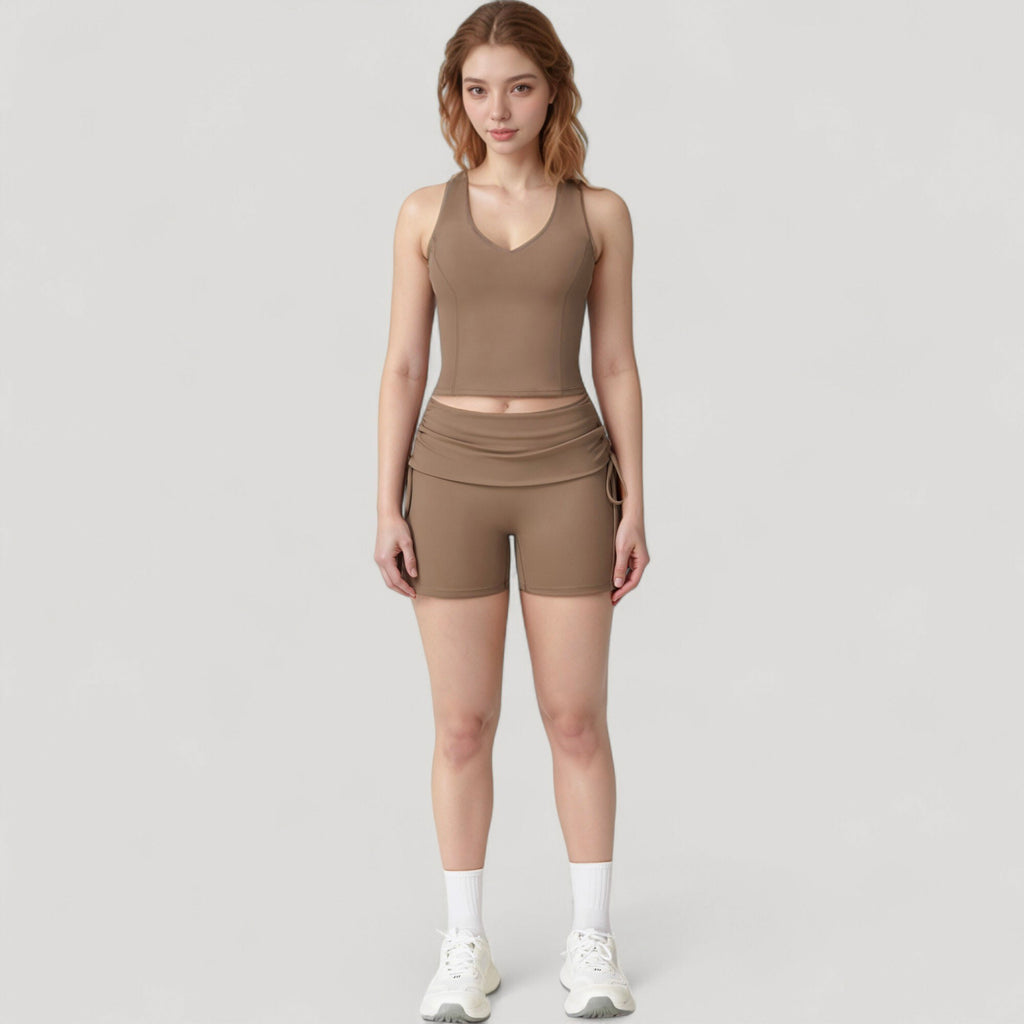 Anna-Kaci Active Women's V-Neck Cropped Tank Top with Racer-Inspired Straps and Smooth Contour Fit for Activewear