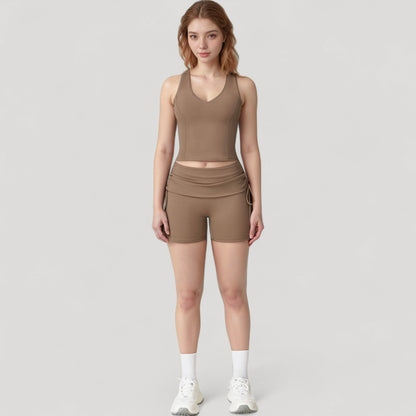 Anna-Kaci Active Women's V-Neck Cropped Tank Top with Racer-Inspired Straps and Smooth Contour Fit for Activewear