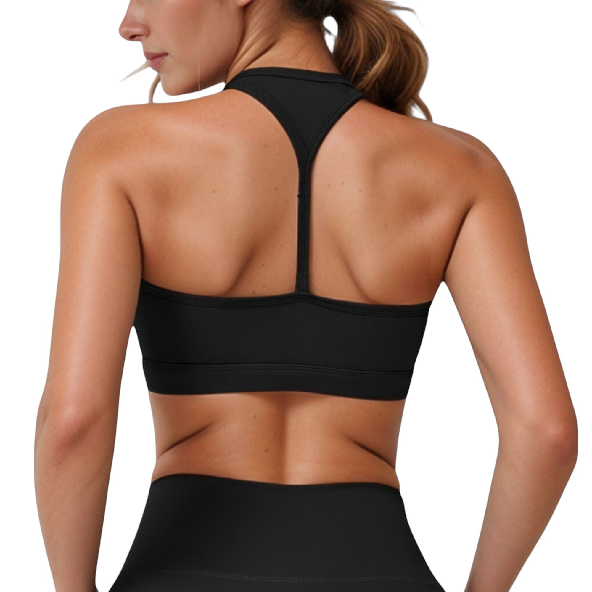 Anna-Kaci Active Women's High Neck Sports Bra with Minimalist T-Back Strap Design and Smooth Stretch Compression Fit