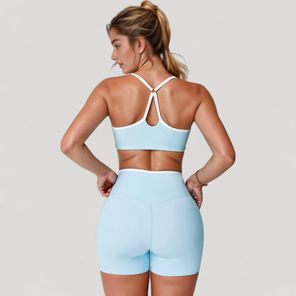 Anna-Kaci Active Women's V-Neck Sports Bra with Contrast Trim and Thin Adjustable Straps