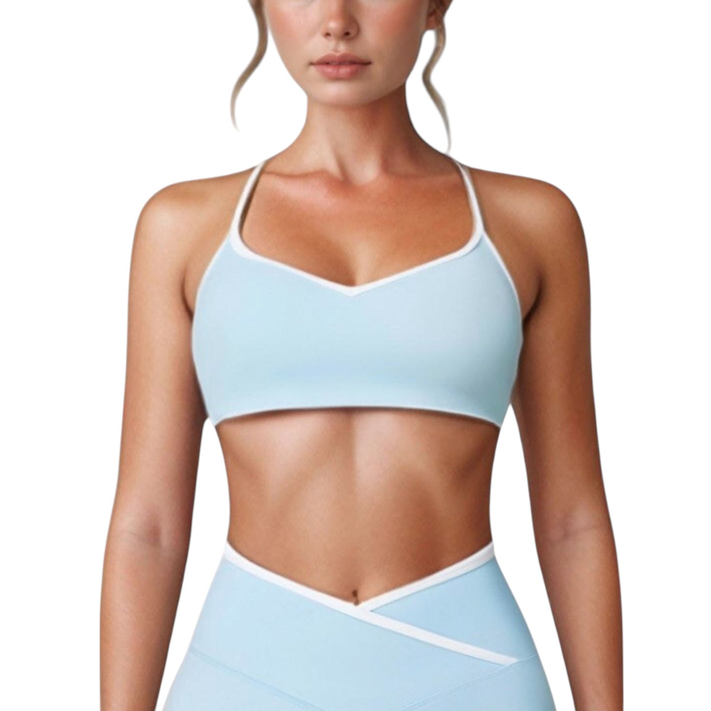 Anna-Kaci Active Women's V-Neck Sports Bra with Contrast Trim and Thin Adjustable Straps