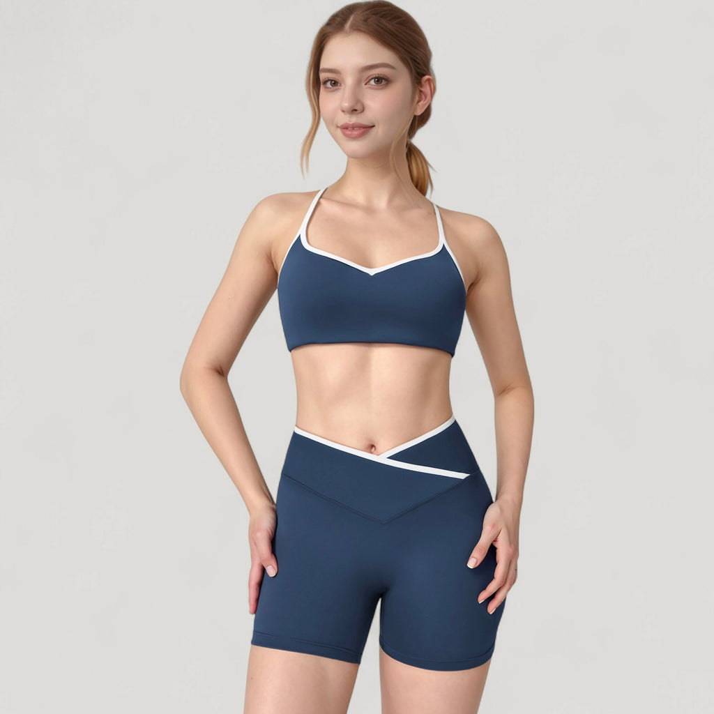 Anna-Kaci Active Women's V-Neck Sports Bra with Contrast Trim and Thin Adjustable Straps
