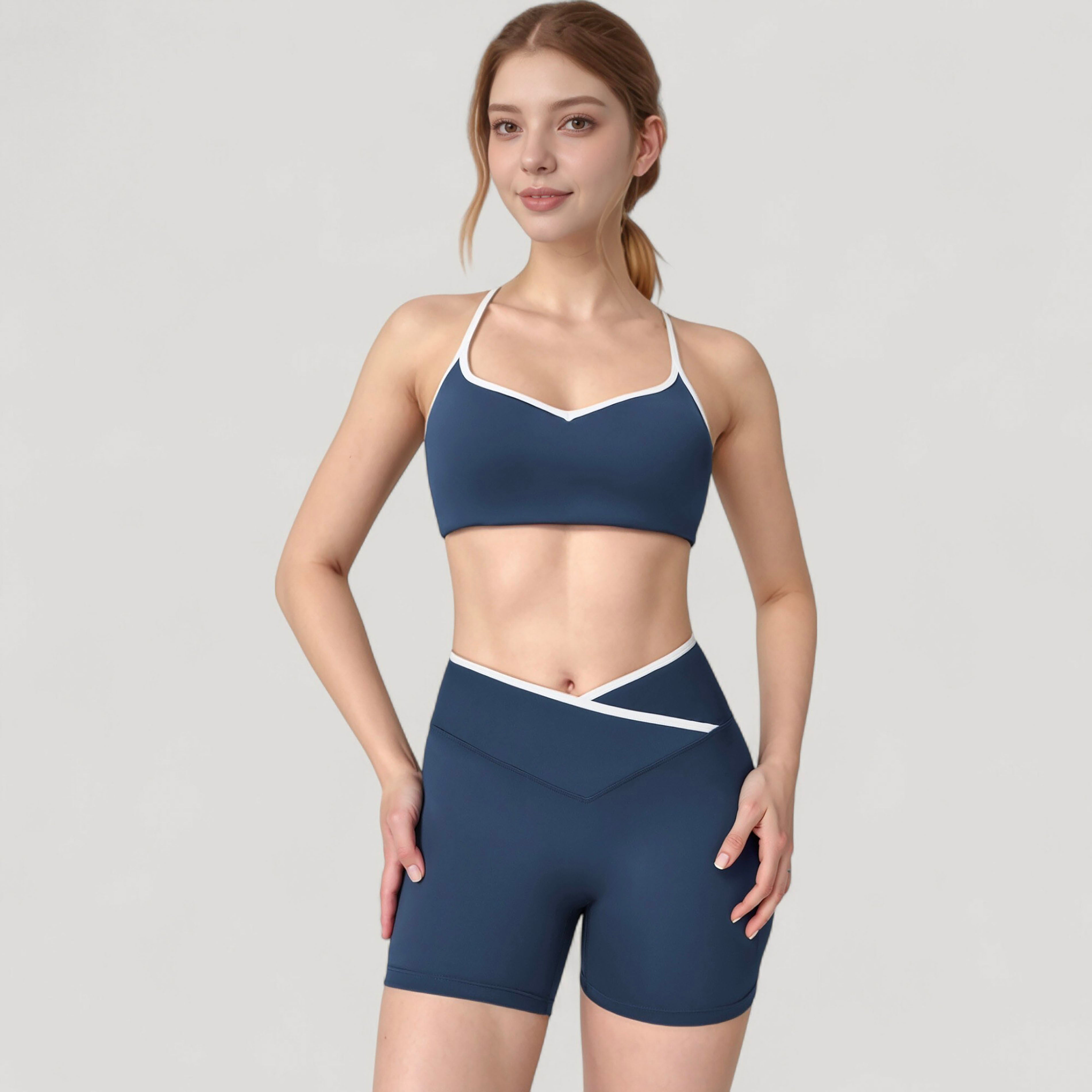 Anna-Kaci Active Women's V-Neck Sports Bra with Contrast Trim and Thin Adjustable Straps