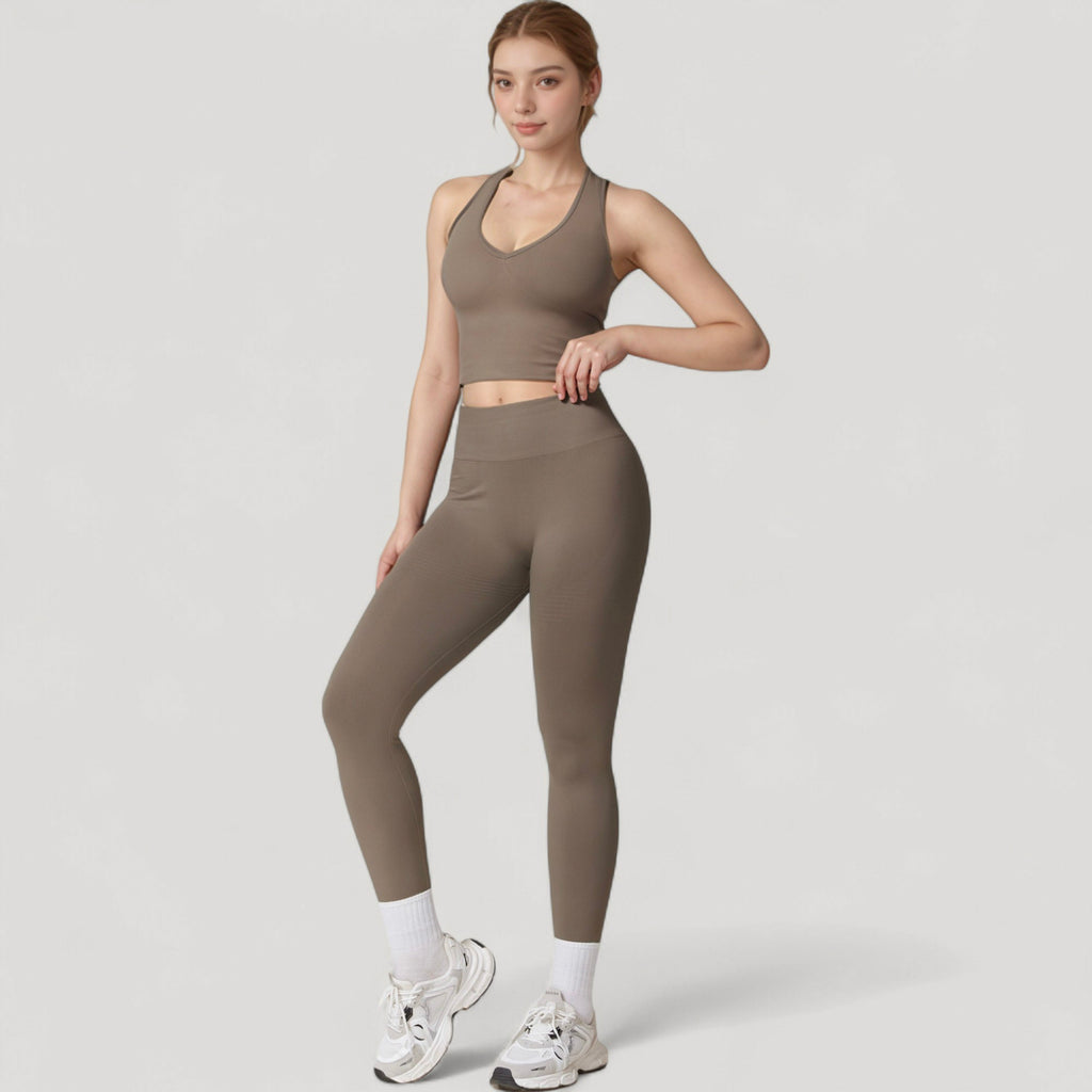 Anna-Kaci Active Women's Seamless Ribbed Knit Halter Crop Top with V-Neckline and Built-In Support