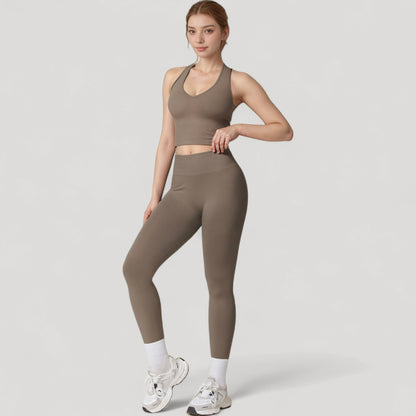 Anna-Kaci Active Women's Seamless Ribbed Knit Halter Crop Top with V-Neckline and Built-In Support