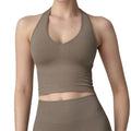 Anna-Kaci Active Women's Seamless Ribbed Knit Halter Crop Top with V-Neckline and Built-In Support