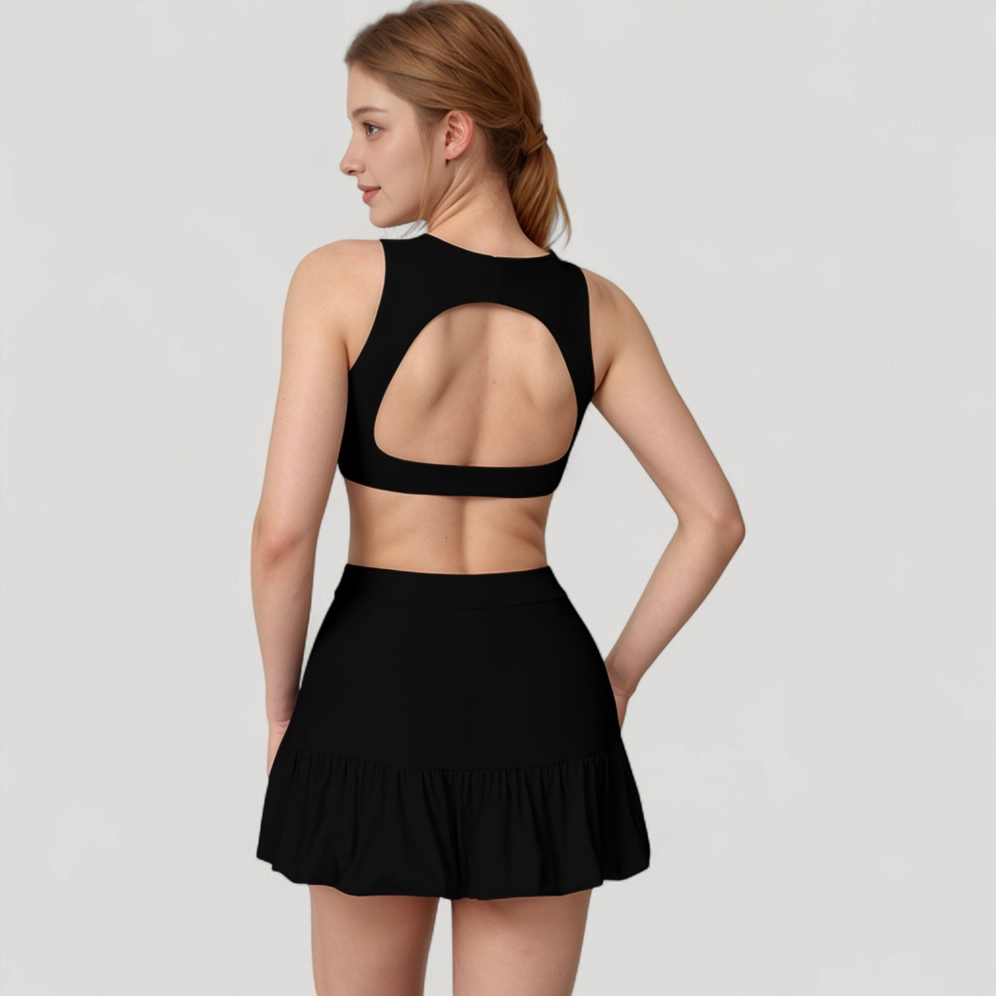 Anna-Kaci Active Women's High Neck Sports Bra with Cutout Back Detail and Wide Underband for Medium Support