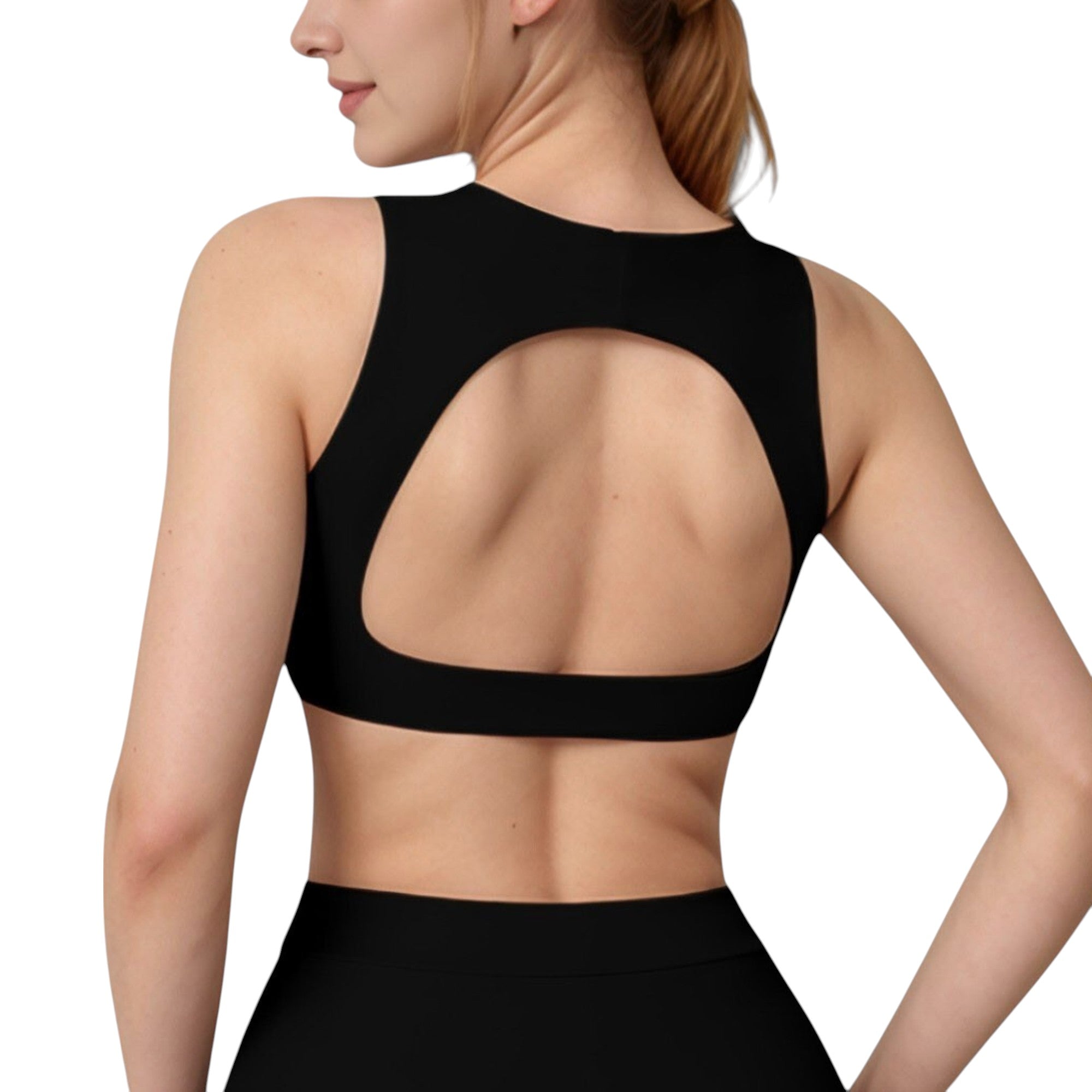 Anna-Kaci Active Women's High Neck Sports Bra with Cutout Back Detail and Wide Underband for Medium Support