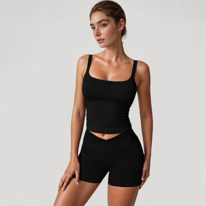 Anna-Kaci Active Women's High Waist Seamless Ribbed Biker Shorts with Crossover Waistband and Compression Fit