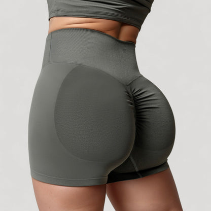 Anna-Kaci Active Women's High Waist Seamless Ribbed Biker Shorts with Crossover Waistband and Compression Fit