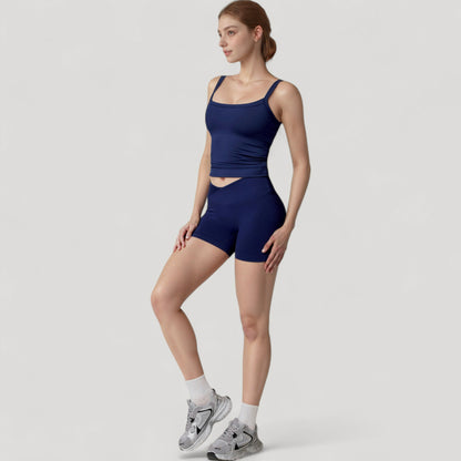 Anna-Kaci Active Women's High Waist Seamless Ribbed Biker Shorts with Crossover Waistband and Compression Fit