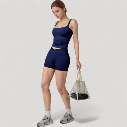 Anna-Kaci Active Women's High Waist Seamless Ribbed Biker Shorts with Crossover Waistband and Compression Fit