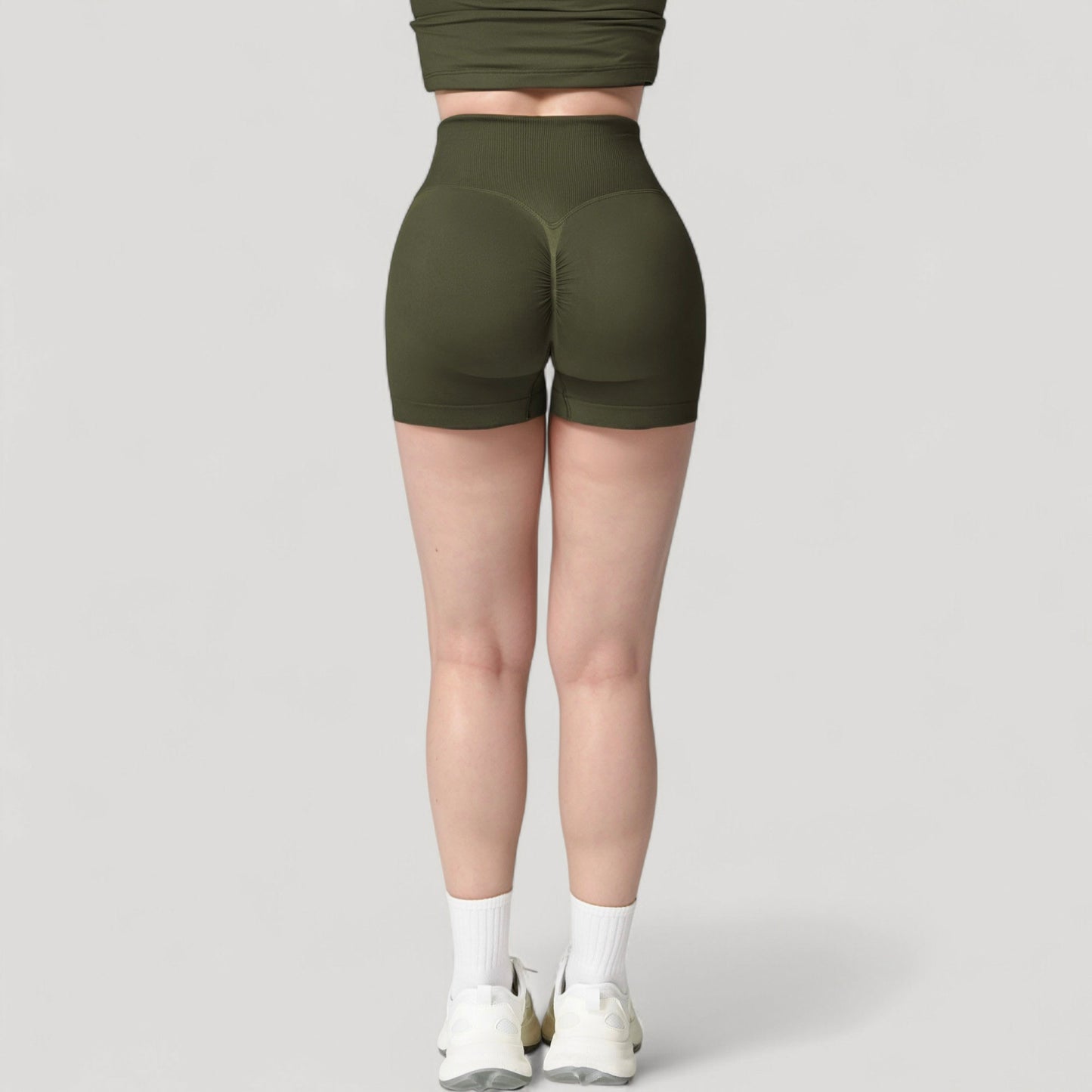 Anna-Kaci Active Women's High Waist Seamless Ribbed Biker Shorts with Crossover Waistband and Compression Fit