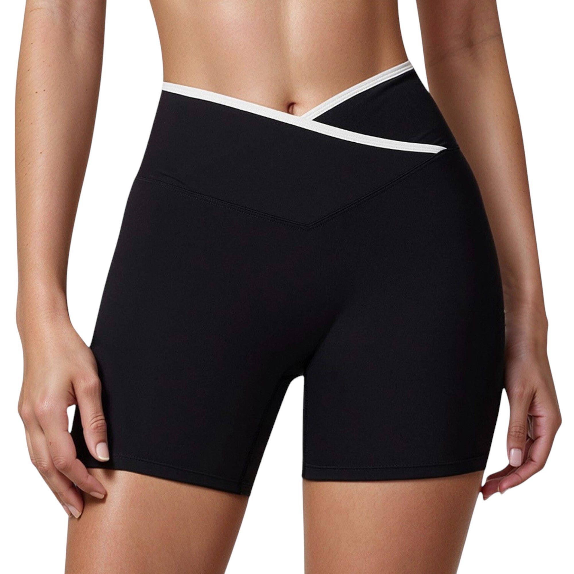 Anna-Kaci Active Women's High Waist Crossover Athletic Shorts with Stretch Fabric and Flattering V Front Waistband