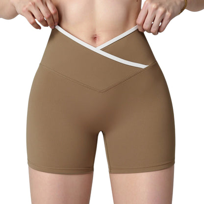 Anna-Kaci Active Women's High Waist Crossover Athletic Shorts with Stretch Fabric and Flattering V Front Waistband