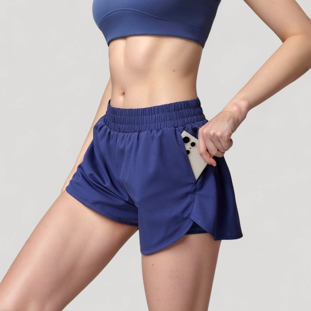 Anna-Kaci Active Women's High Waist Running Shorts with Built-In Liner and Side Pockets for Storage