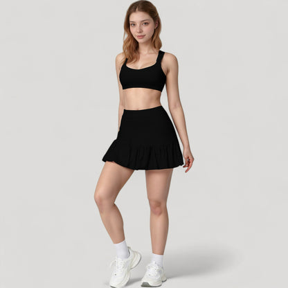 Anna-Kaci Active Women's Ruffle Hem High Waist Skort Built-In Shorts Stretch Waistband Flowy Lightweight Design