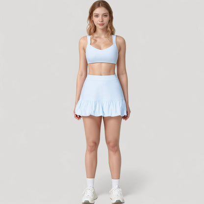 Anna-Kaci Active Women's Ruffle Hem High Waist Skort Built-In Shorts Stretch Waistband Flowy Lightweight Design