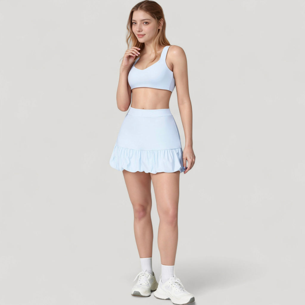 Anna-Kaci Active Women's Ruffle Hem High Waist Skort Built-In Shorts Stretch Waistband Flowy Lightweight Design