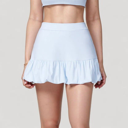 Anna-Kaci Active Women's Ruffle Hem High Waist Skort Built-In Shorts Stretch Waistband Flowy Lightweight Design