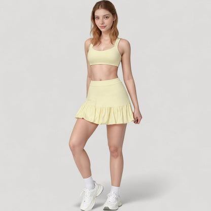 Anna-Kaci Active Women's Ruffle Hem High Waist Skort Built-In Shorts Stretch Waistband Flowy Lightweight Design