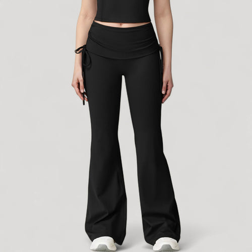 Anna-Kaci Active Women's Drawstring Ruched Waist Flared Leg Pants Stretch Fabric Active Yoga Lounge Bottoms